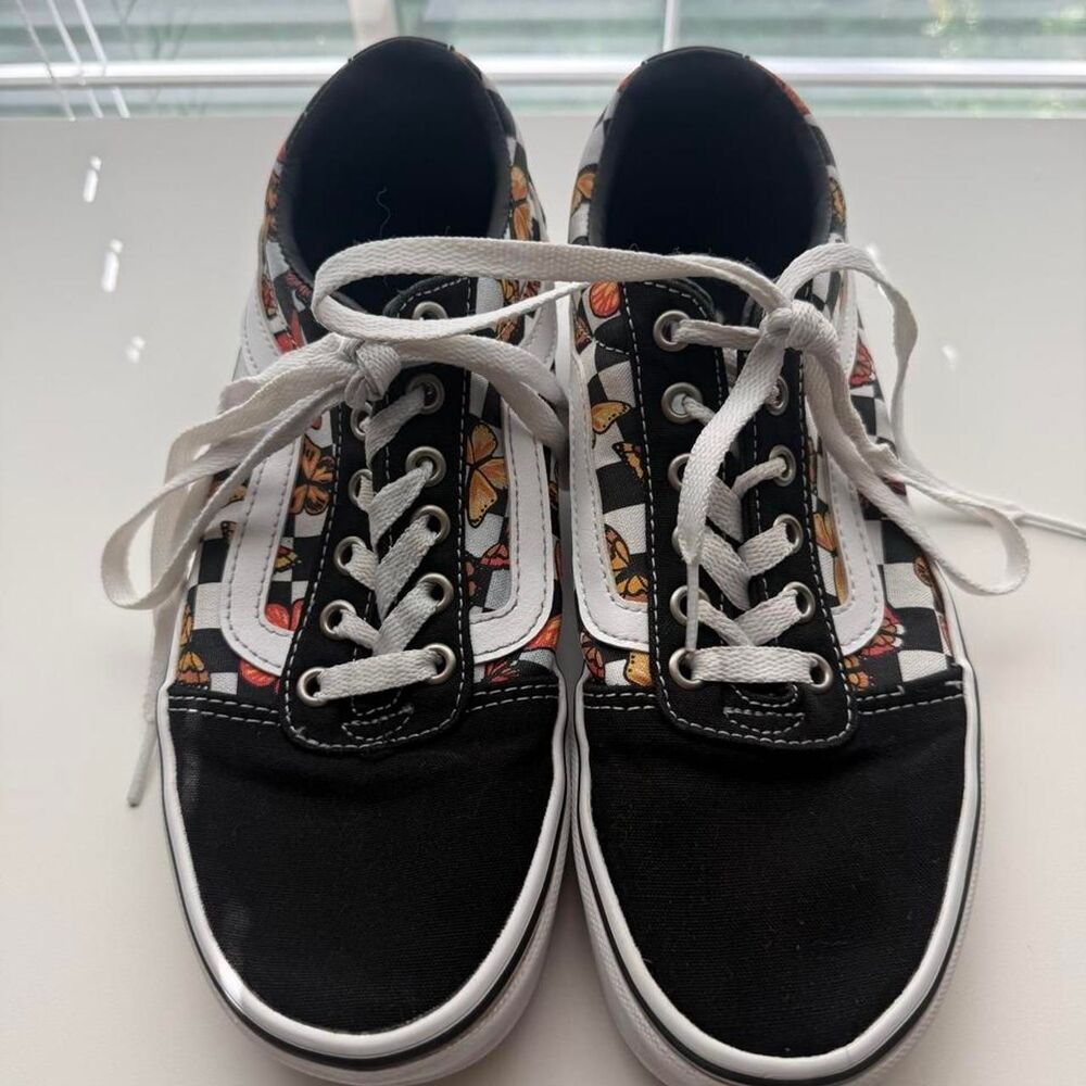 Vans Old Skool Butterfly Checkerboard Black White Women’s Sneakers Sz 8